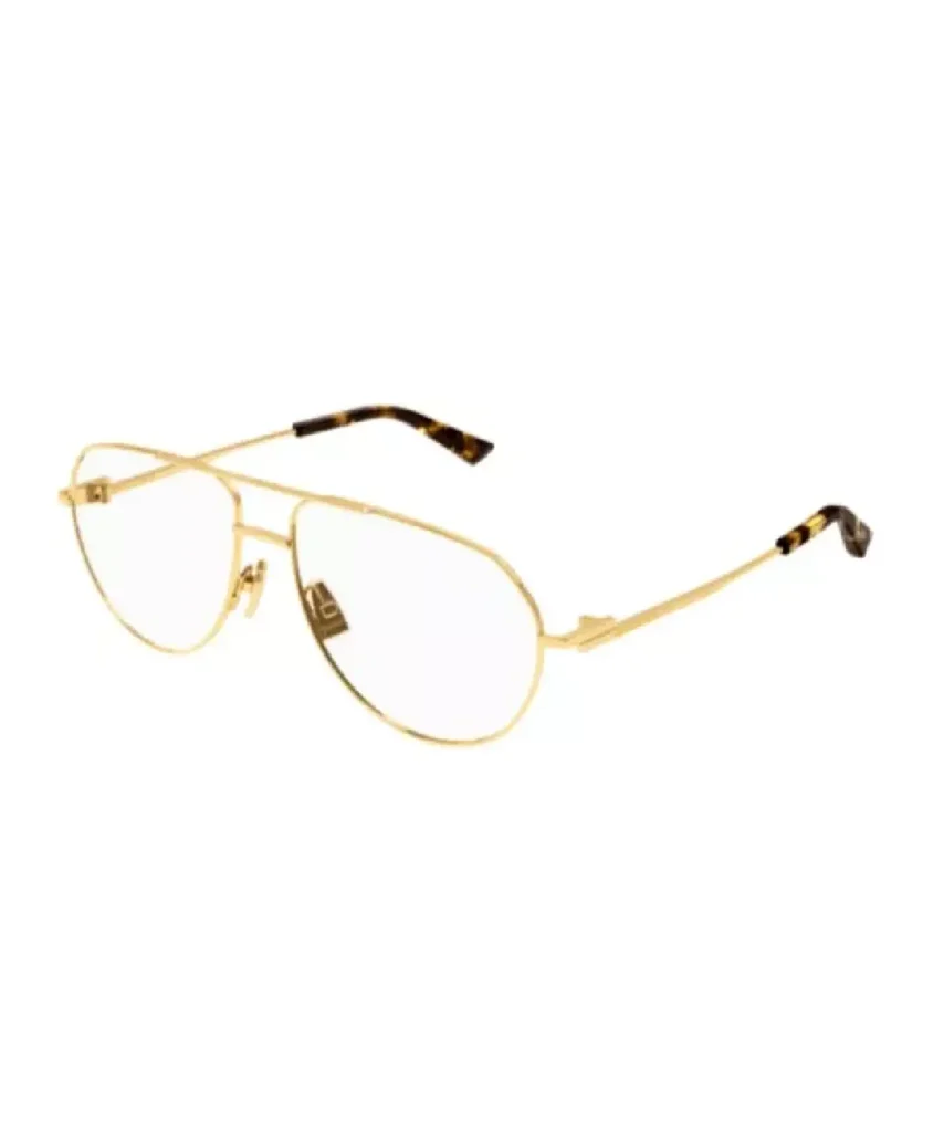 Bottega Veneta BV1302O 001 Eyeglasses Gold Full Rim Pilot 57-15-145