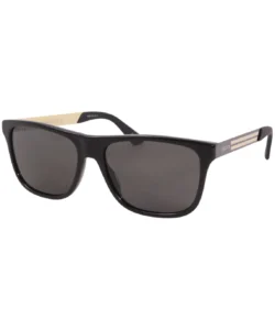 Gucci Gucci-Logo Men's GG0687S 002 Black-Gold/Grey Polarized Lenses Sunglasses