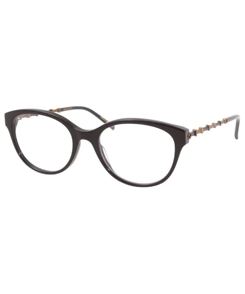 Gucci Women's Gucci-Logo GG0656O 001 Black/Gold Full Rim Cat Eye Eyeglasses 53mm
